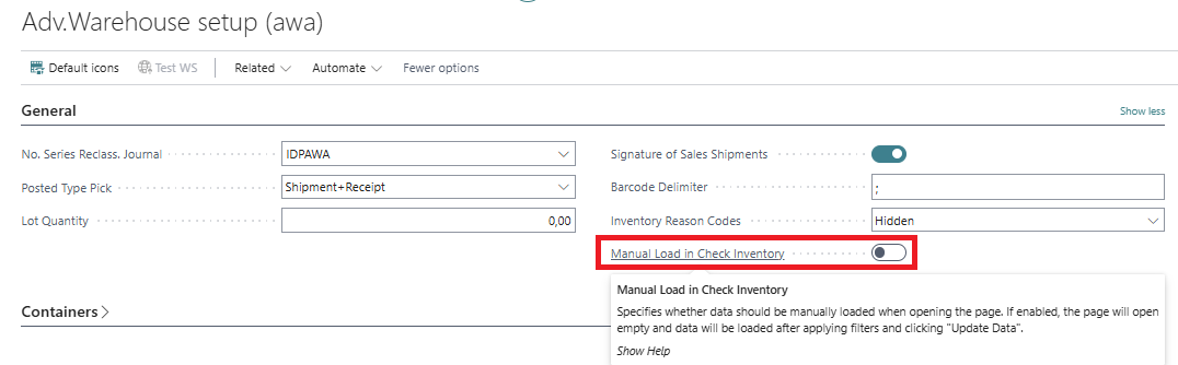 Manual load configuration