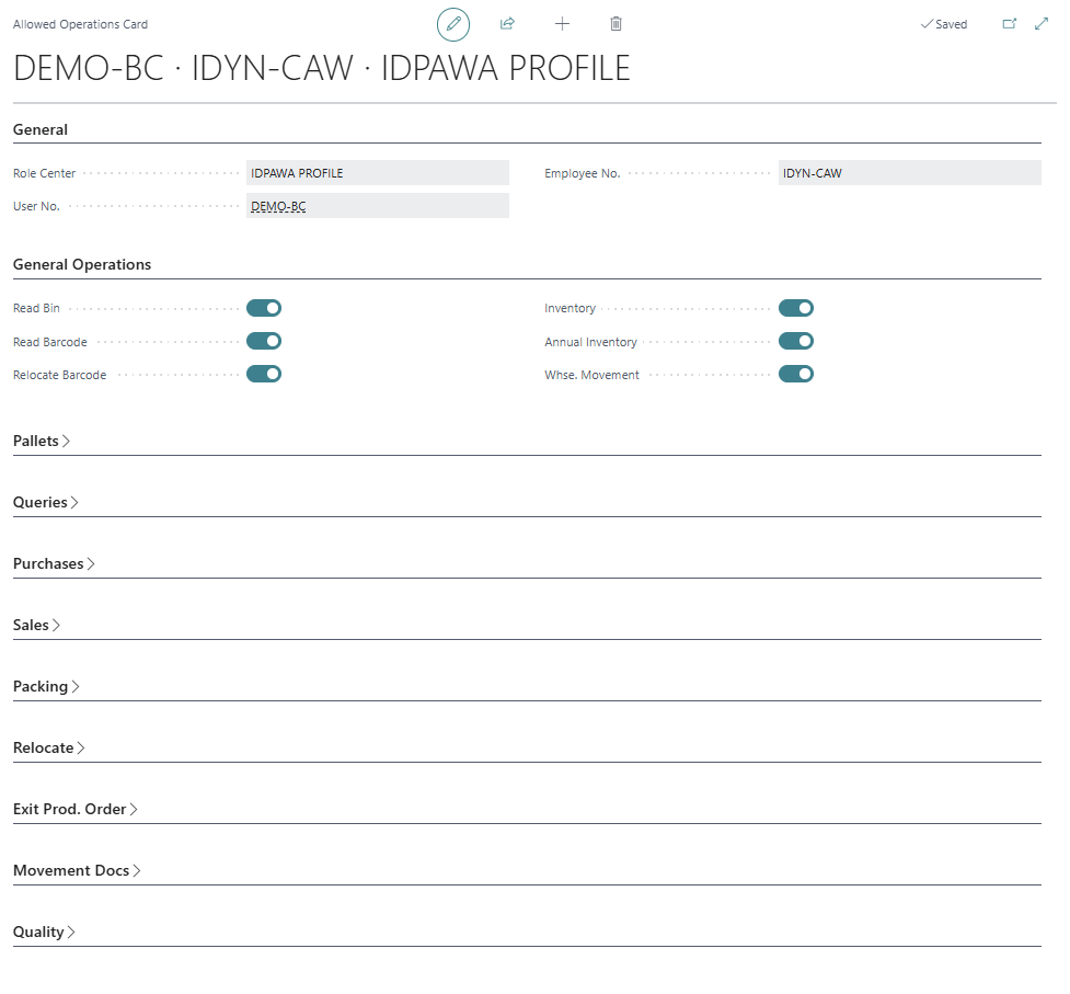 Allowed Operations card