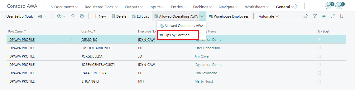 Operations by Warehouse