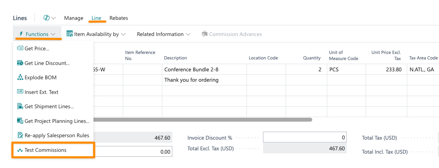 Test commissions action