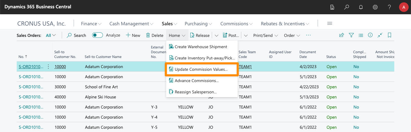 Update Commission Values