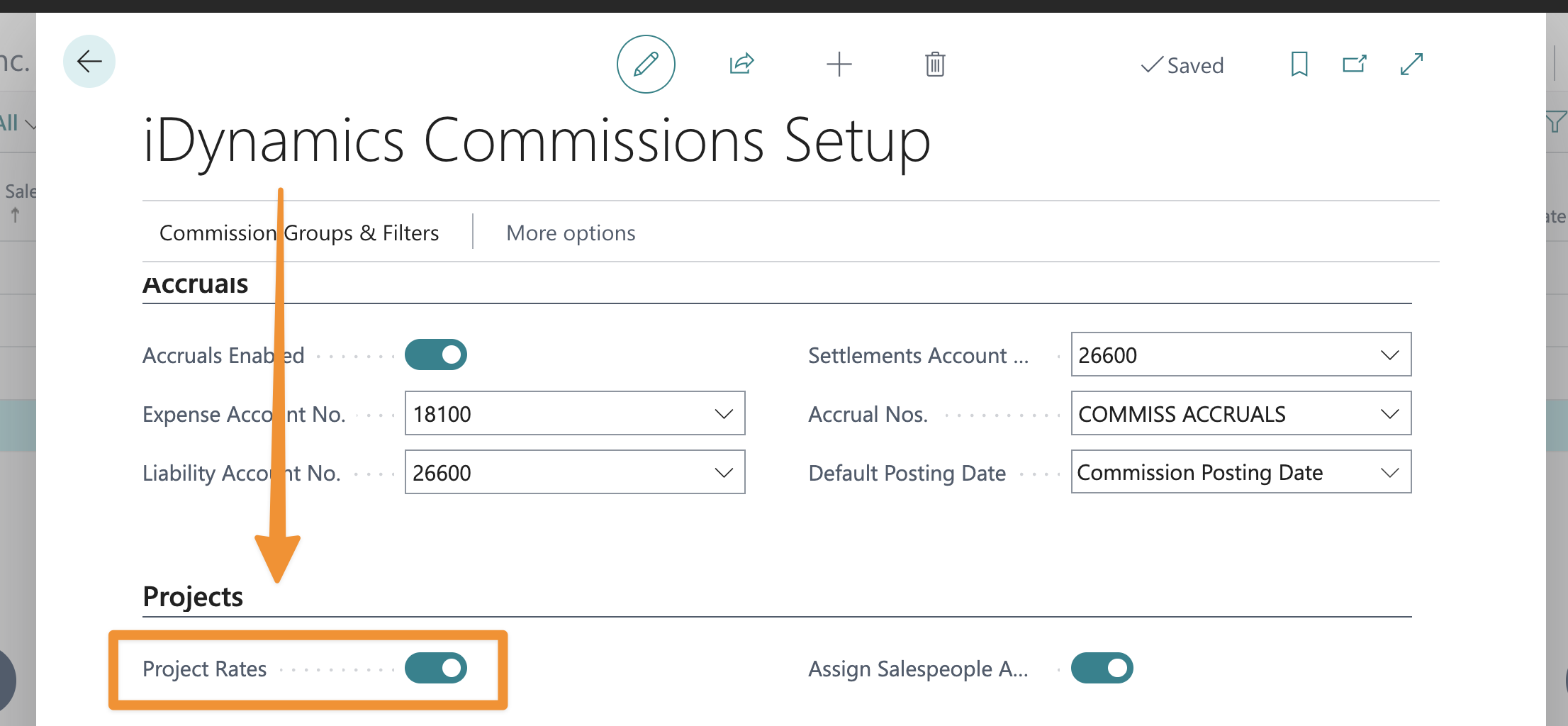 Enable project rates in the Commissions Setup page