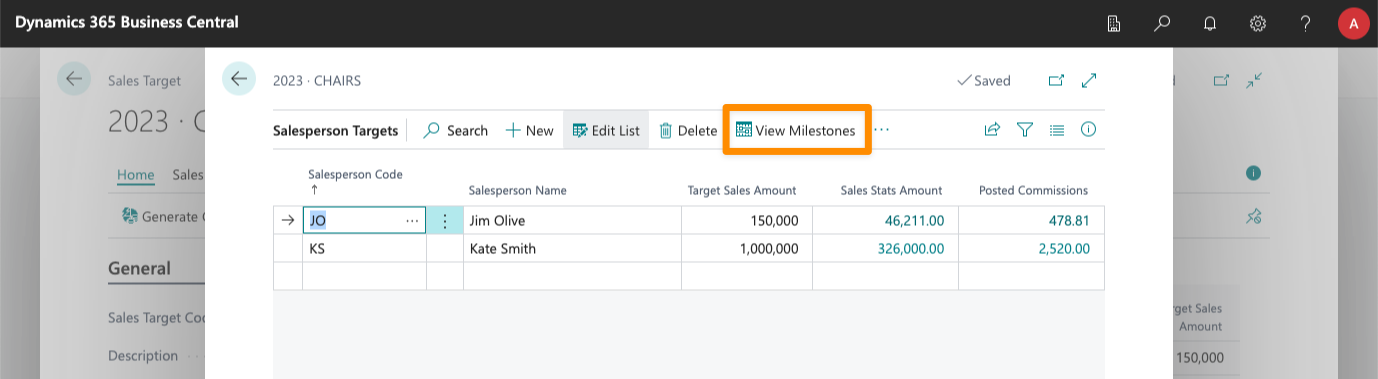 View Milestones Action