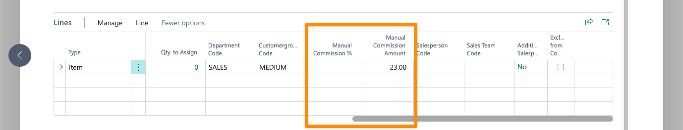 A manual % and amount can be assigned to the lines