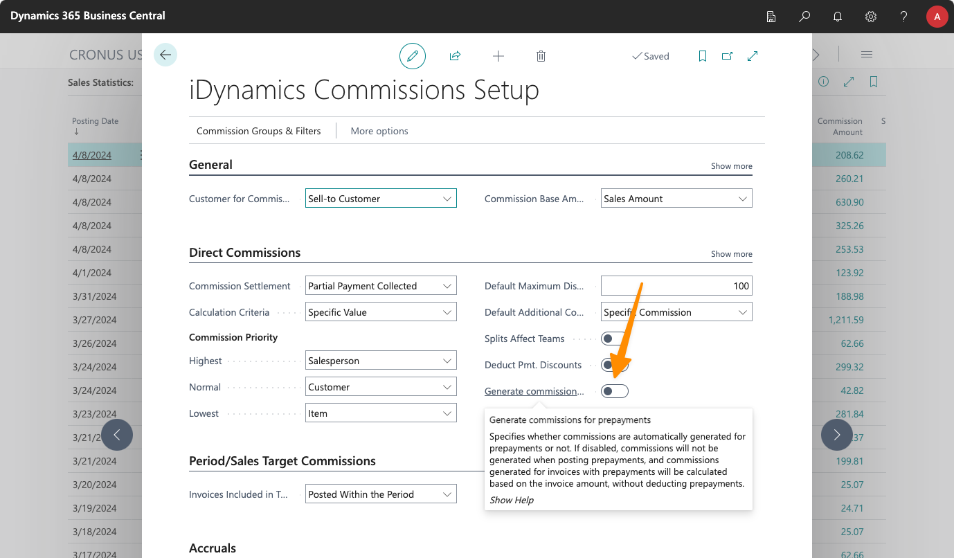Enable Commissions for Prepayments