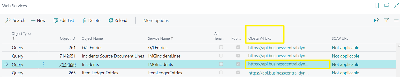 iDynamics Incident Management - Web Service - OData URL