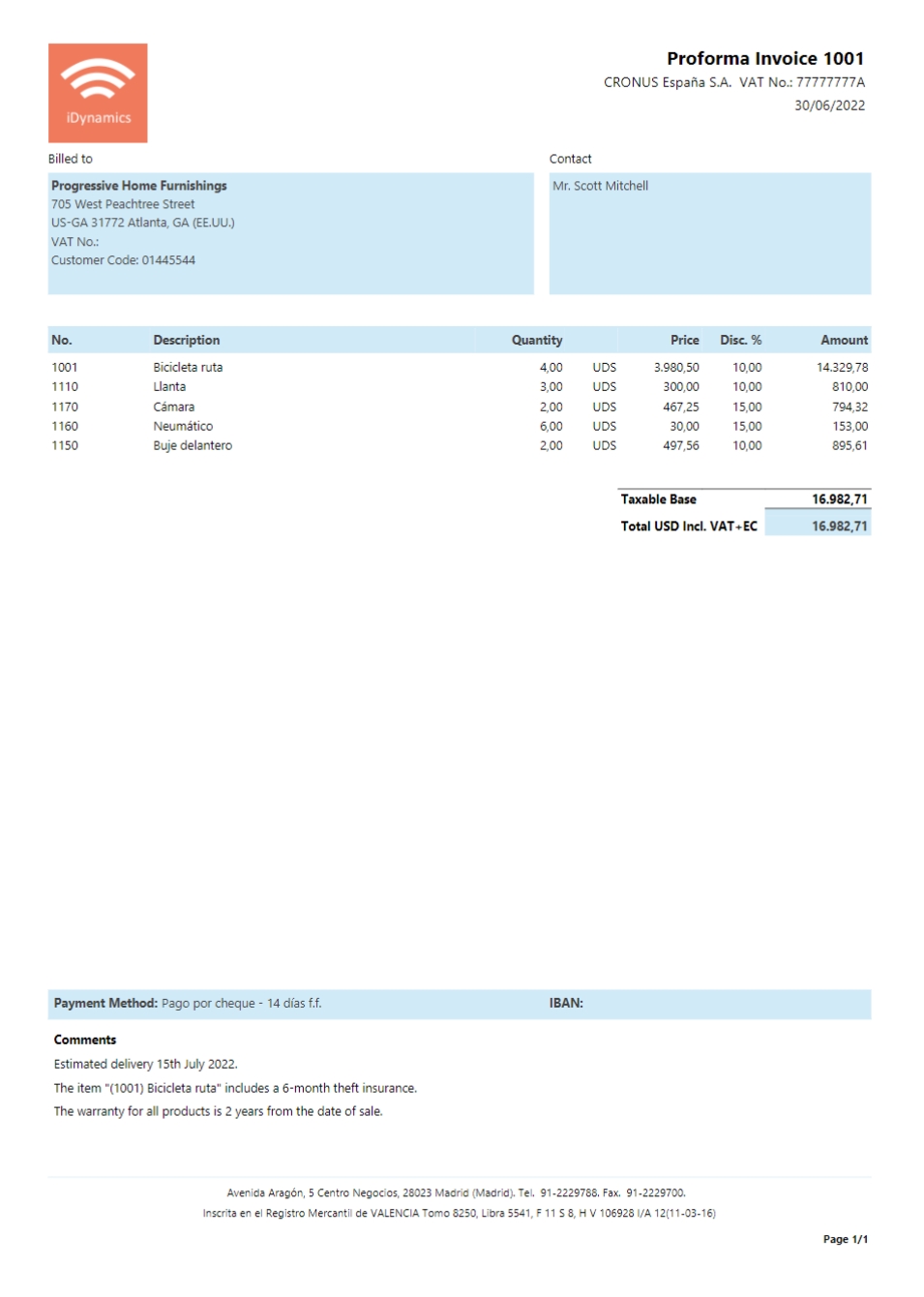 Example of proforma invoice