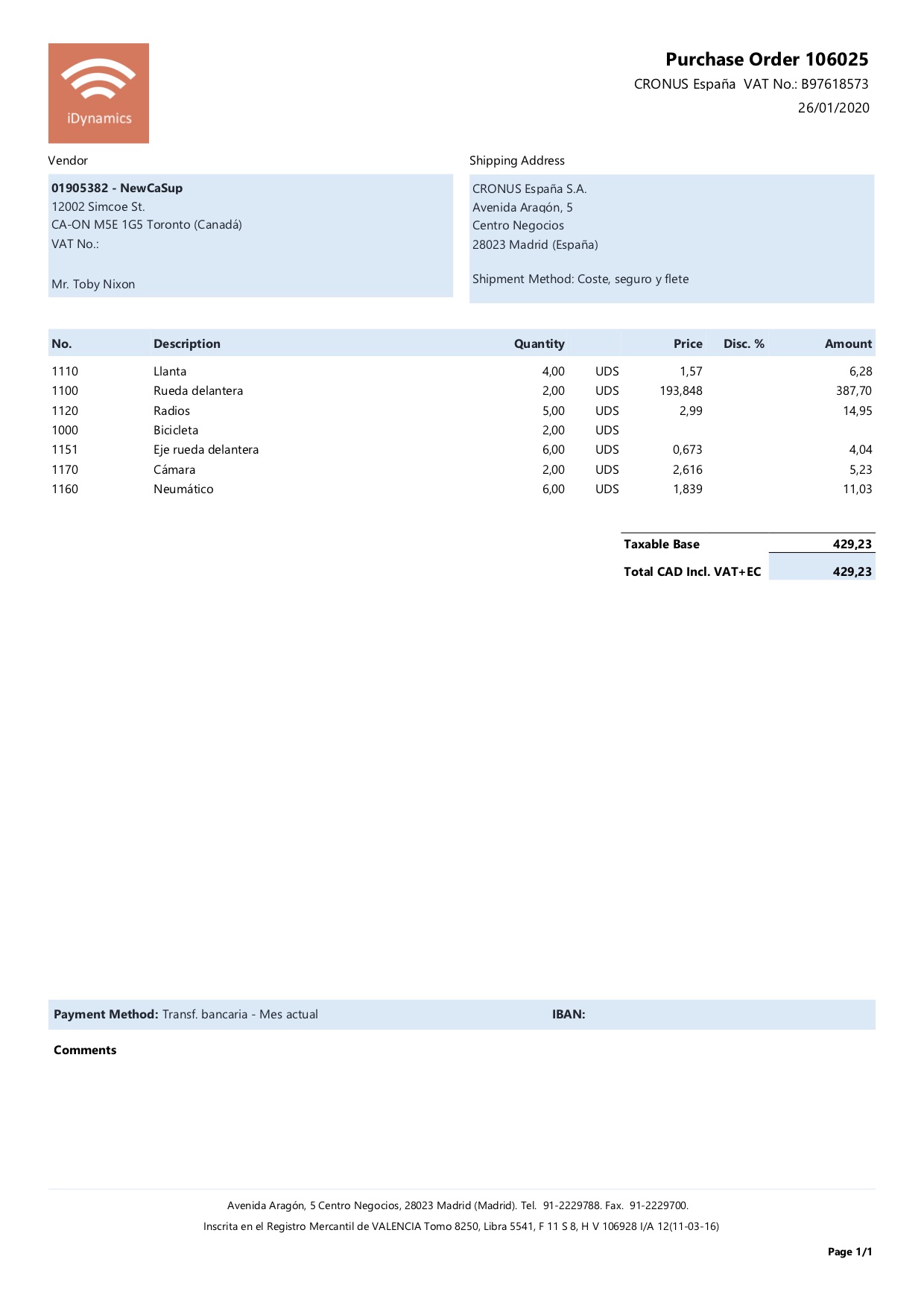 Example Purchase Order