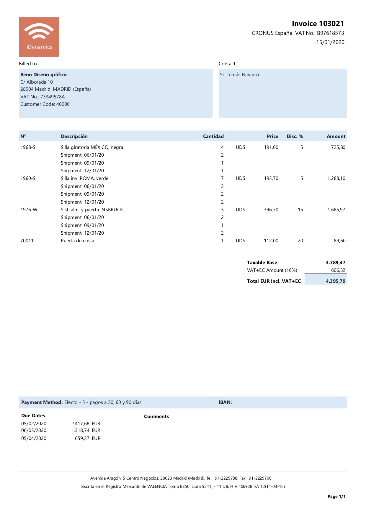 Example of sales invoice