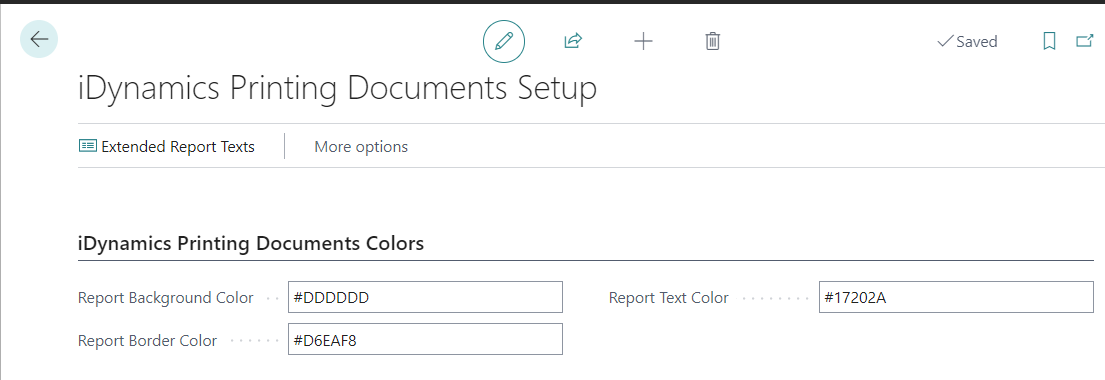 iDynamics Printing Documents Setup/Reports Colors