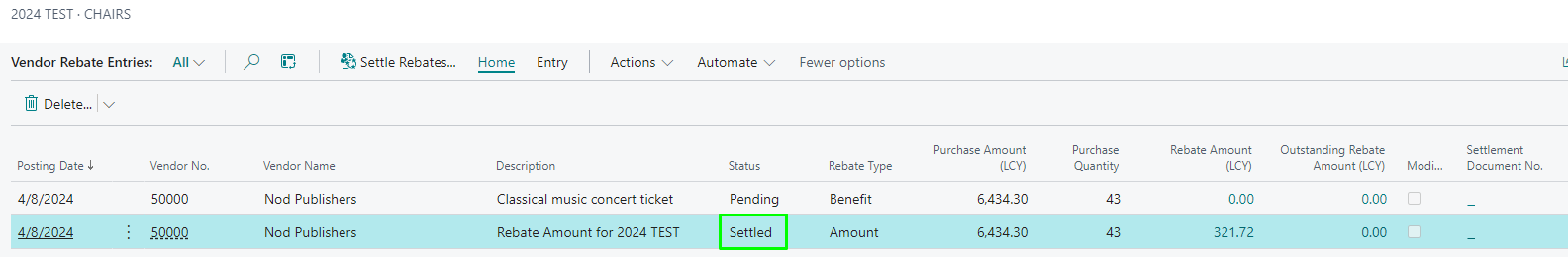 Settled rebate entries