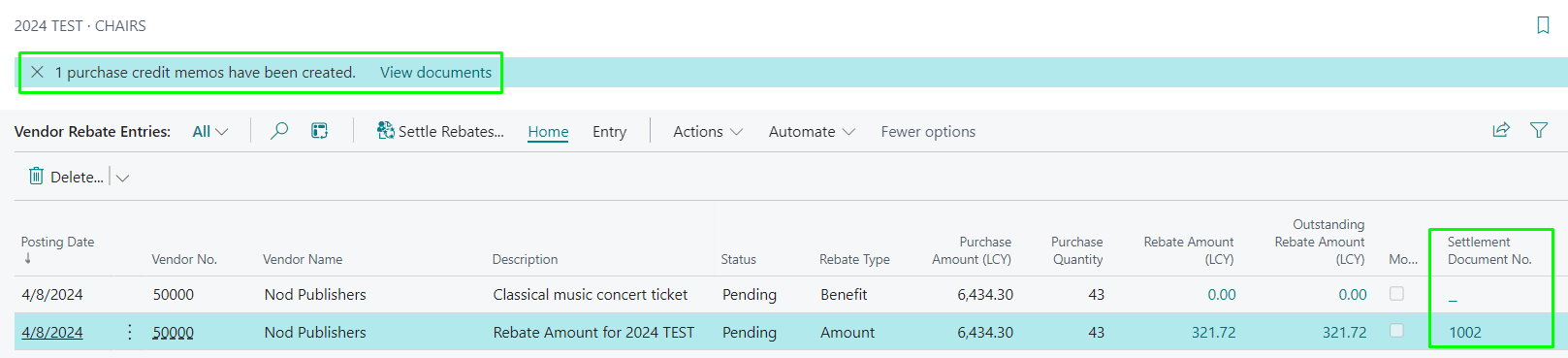 Settle entry done