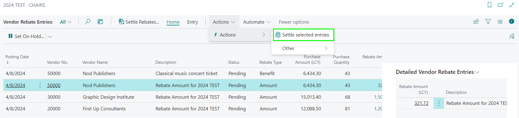 Settle rebate entry