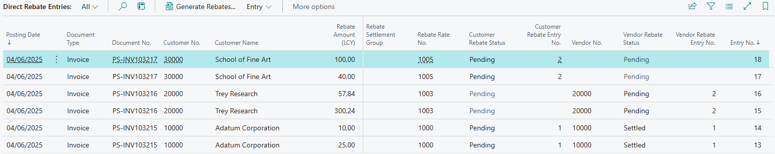 Direct Rebates with different rebate types