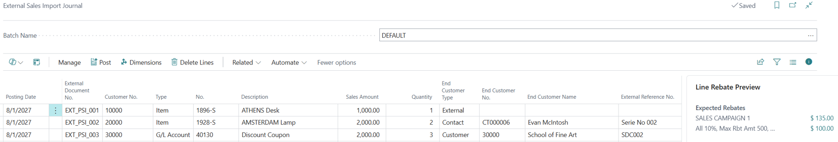 Import external sales