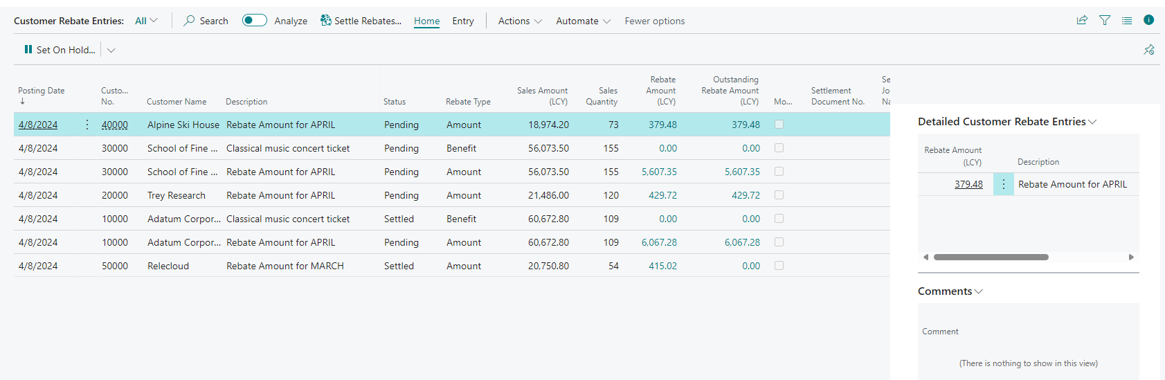 Rebate entries example