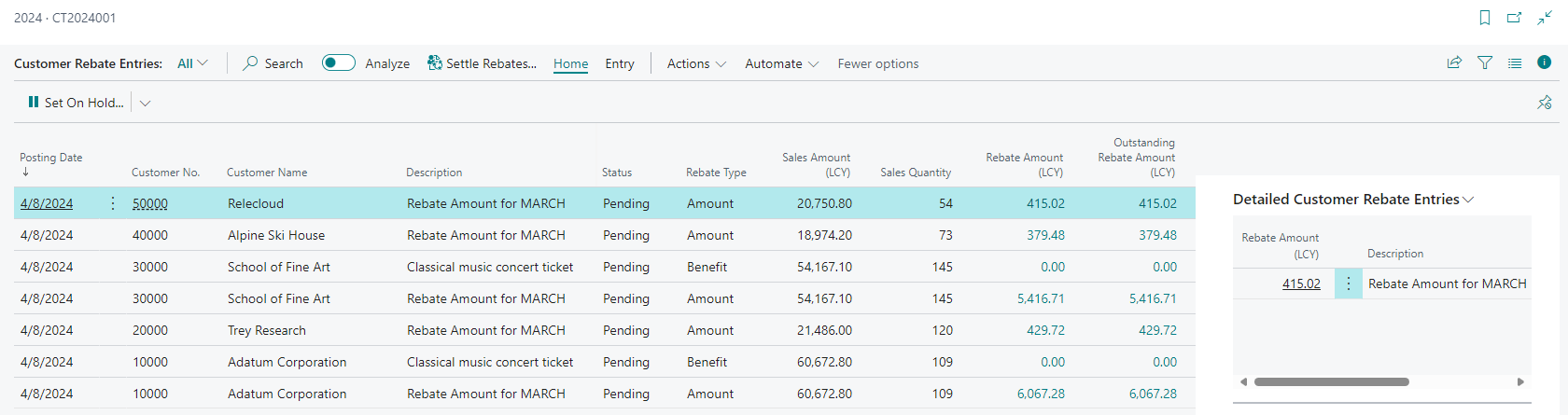 Rebate entries