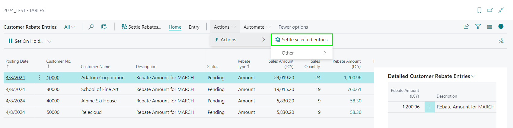 Settle rebate entry