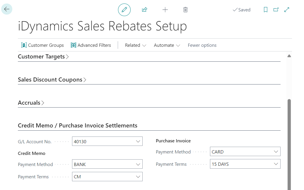 General sales setup