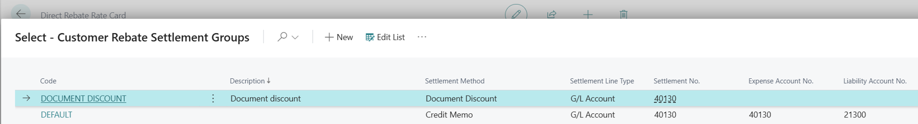 Document discount setup