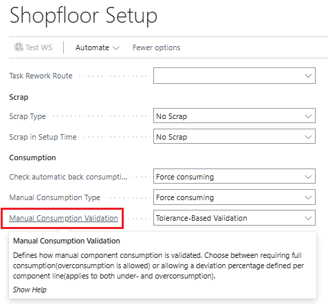 Manual consumption validation