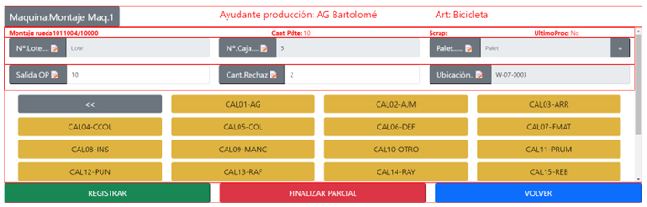 Manufacturing Output Screen
