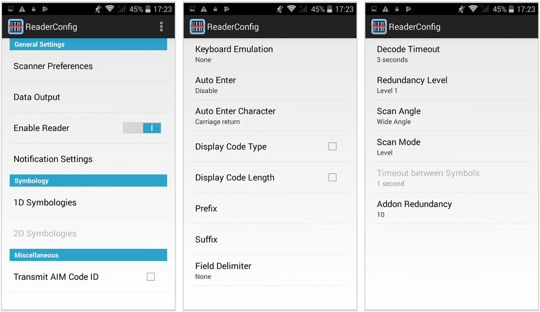 Scanner Preferences Screen