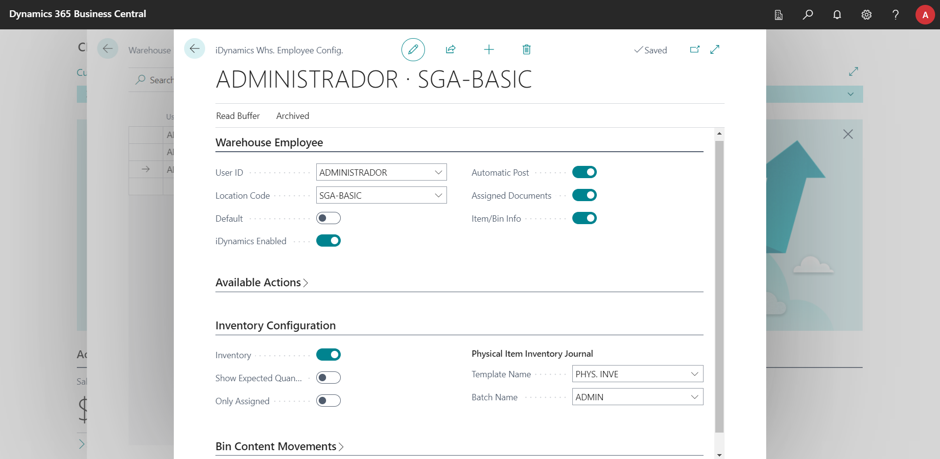 Inventory Count in Employee Setup