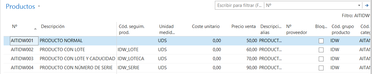 Lista de productos