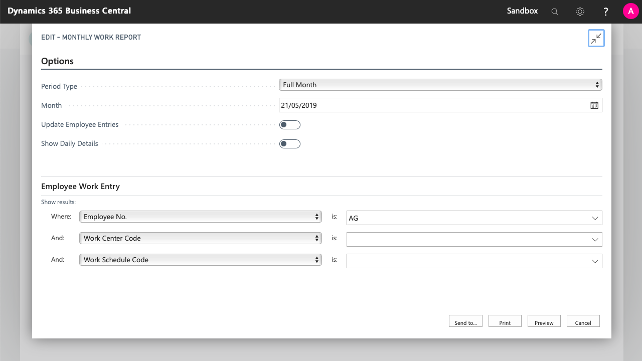 Work Report Options