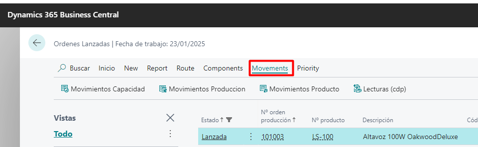 Lista de Órdenes de producción