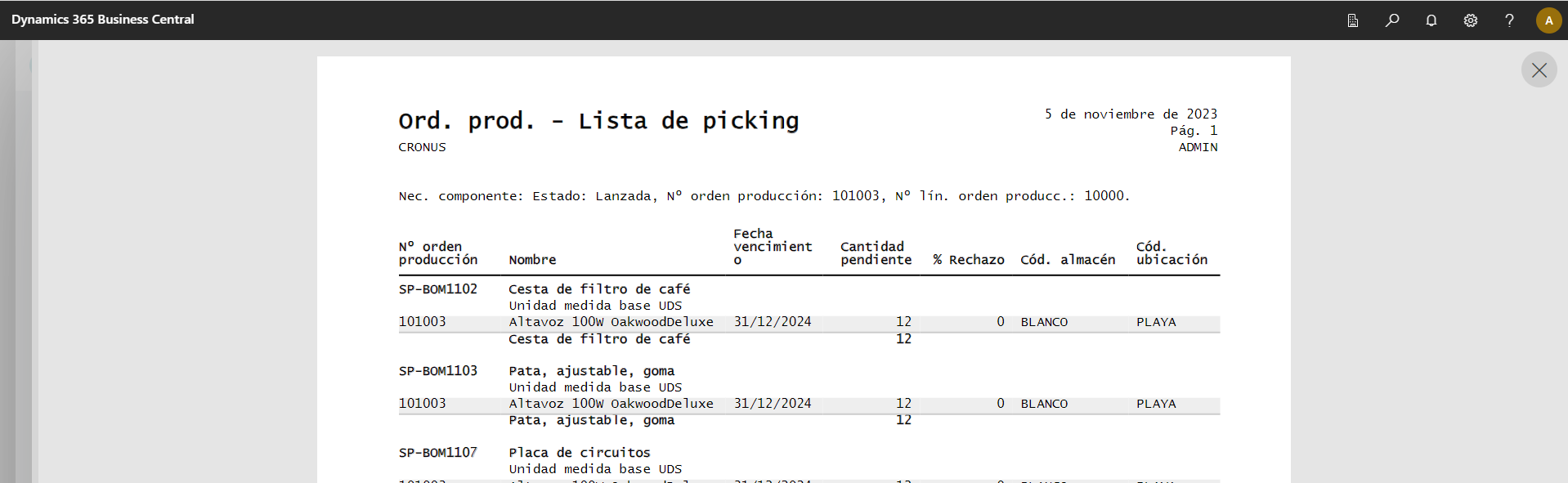 Informe de Picking