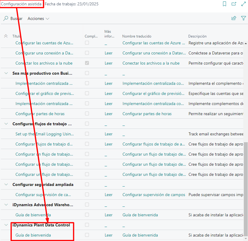 Lista de configuraciones asistidas