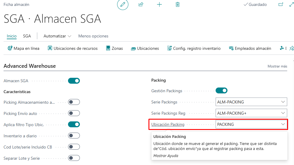 Ubicación genérica de packing