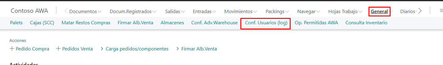 Acceso a Conf. Usuarios (log) desde el menú General