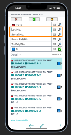 Lote y Serie separado en REUBICAR