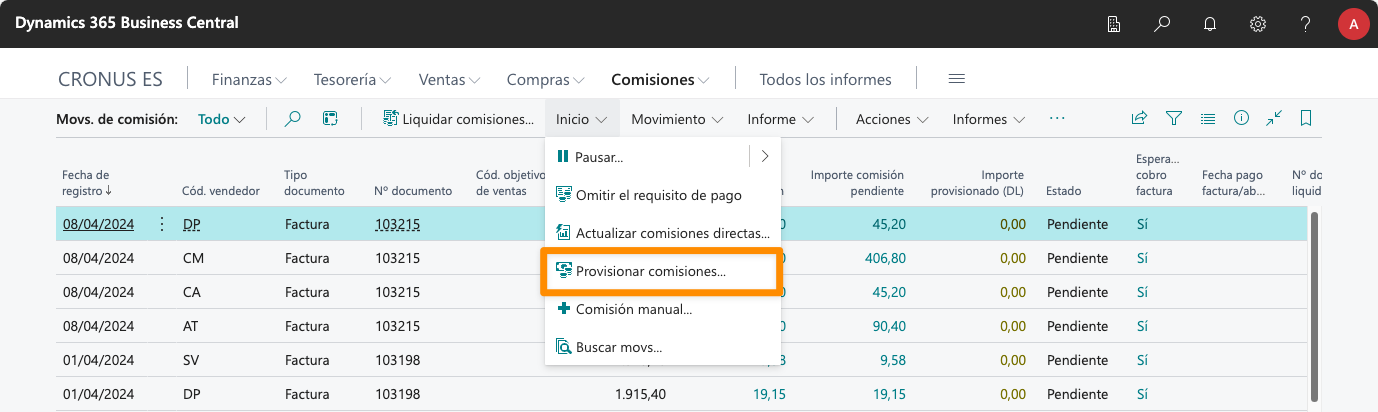 Acción para provisionar