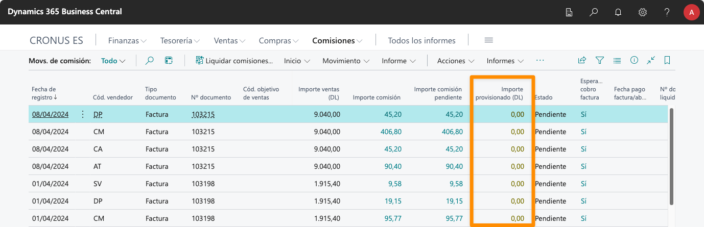 Provisiones pendientes