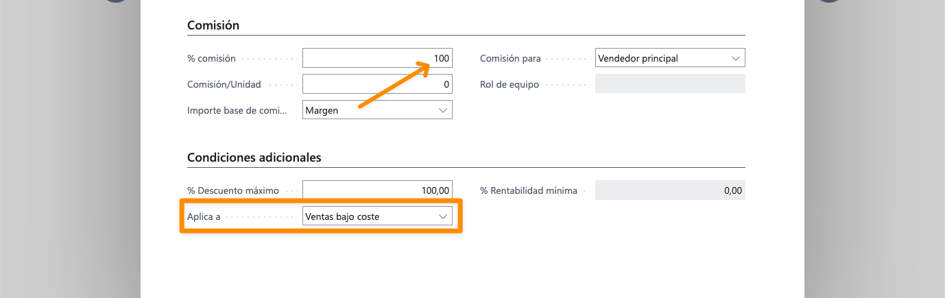 Ejemplo de tarifa de comisión