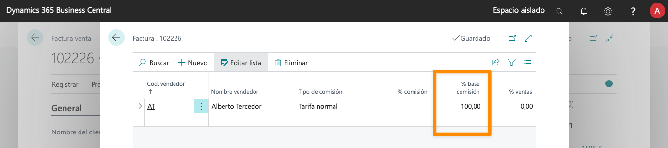 Base de comisión en vendedores adicionales