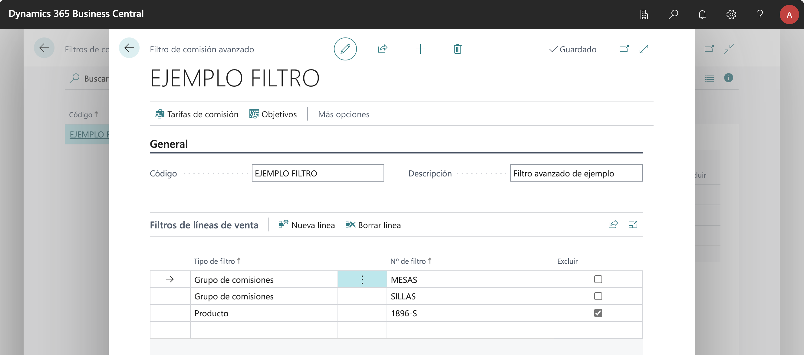 Ejemplo de filtros avanzados