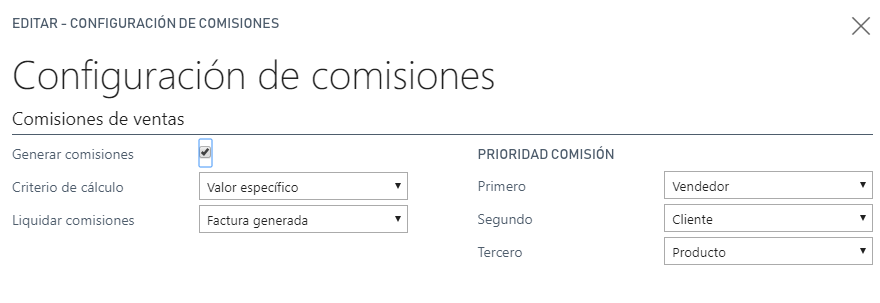 Configuración de comisiones