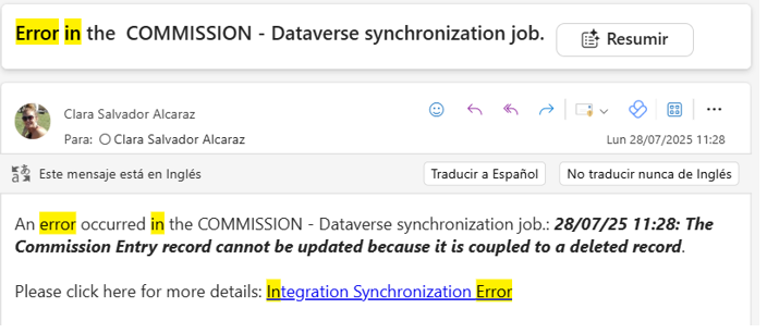 Ejemplo correo de error sincronización comisiones