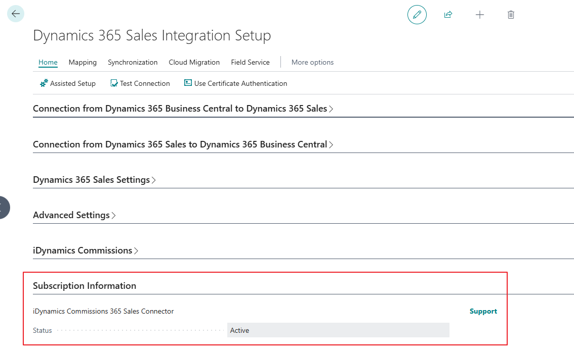 Configuración iDynamics Commissions 365 Sales Connector - Suscripción