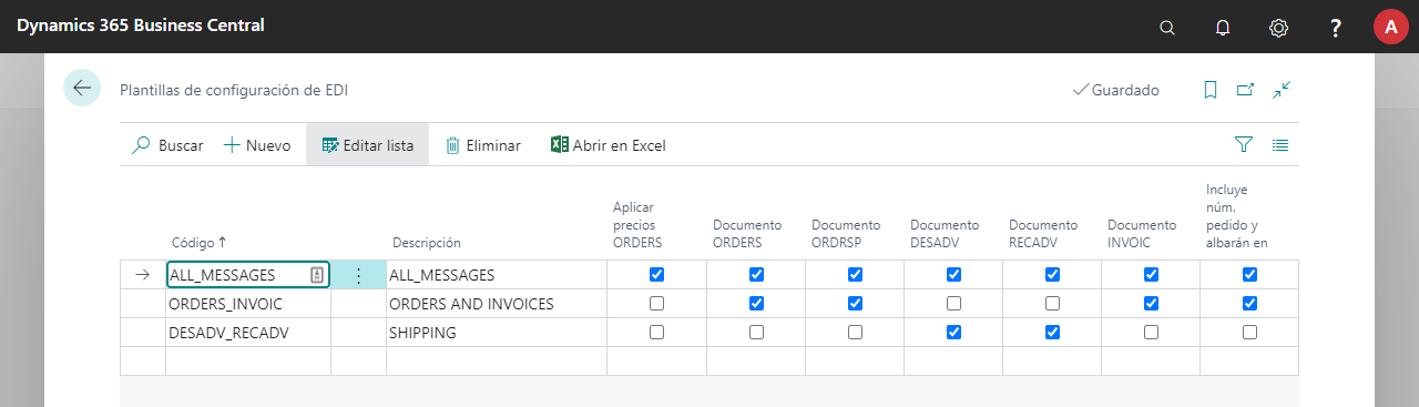 Plantilla configuración
