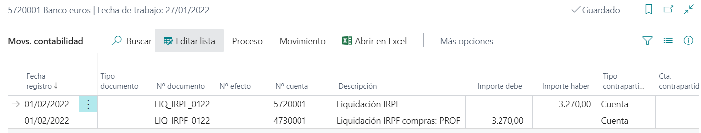 Liquidar IRPF - Ejemplo contabilización