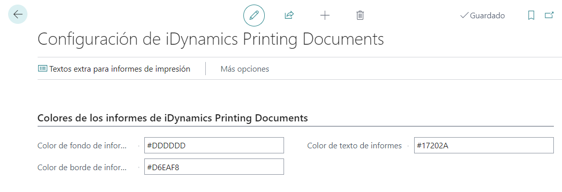 Configuración iDynamics Printing Documents/Colores de Informes
