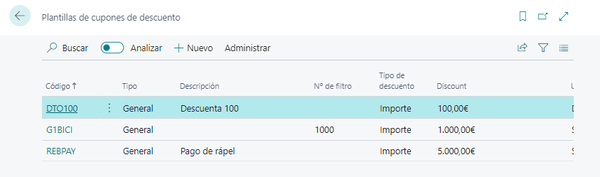 Lista de plantillas SDC