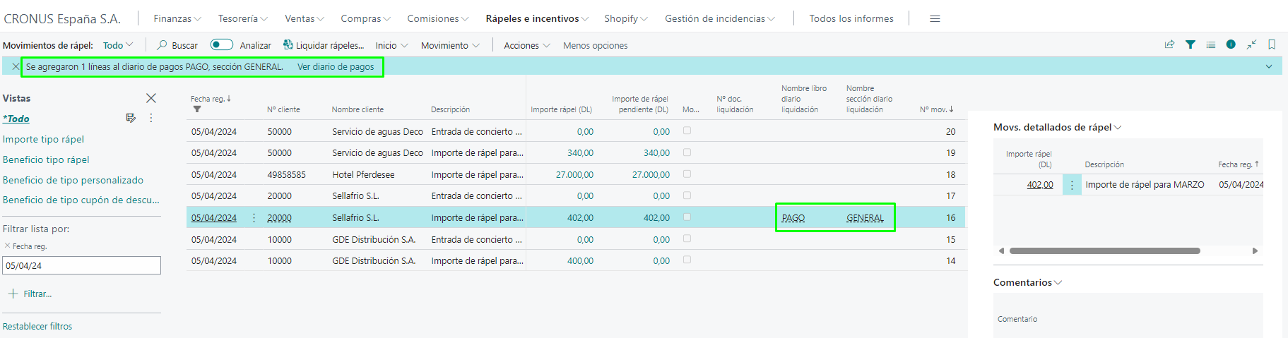 Liquidar movimiento con cheque