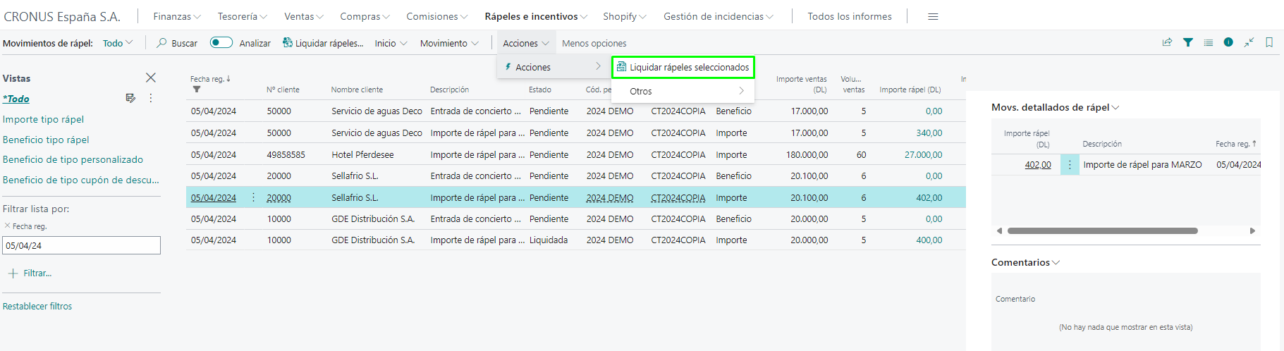 Liquidar movimiento con cheque